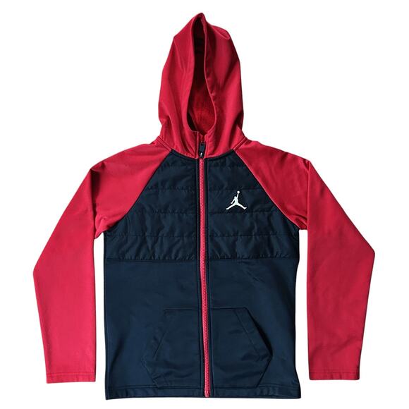 Jordan Therma-FIT Full-Zip Hooded Black & Red Jacket Boy's Medium 10/12 - Picture 1 of 7